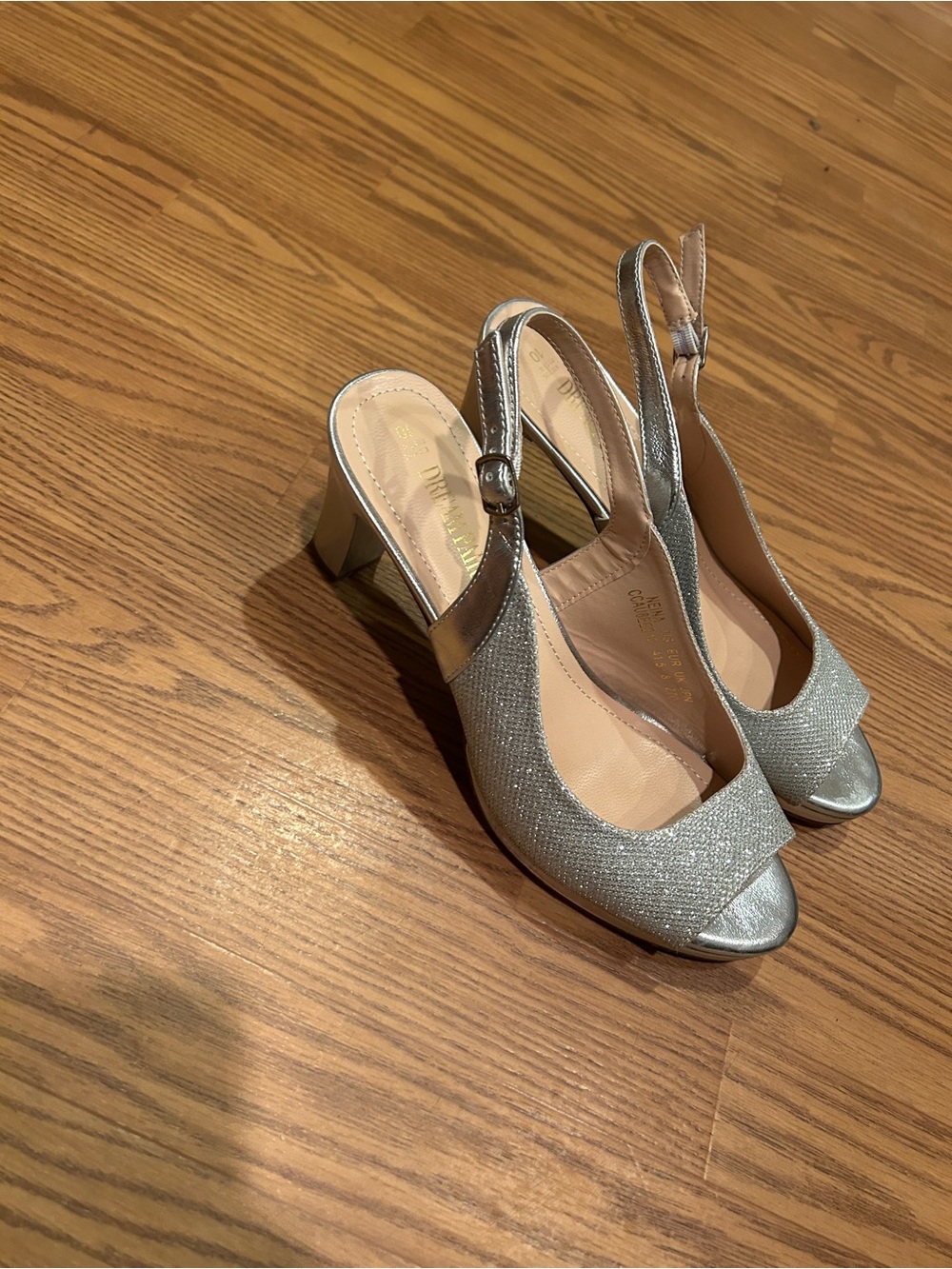 Silver Slingback Block Heel Dress Sandals